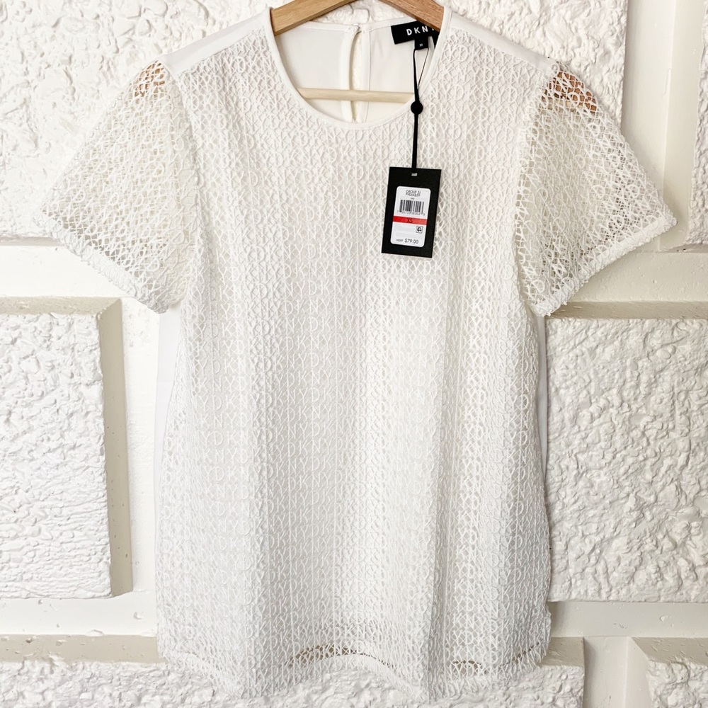 Dkny Logo Print Crochet Top Size XS
